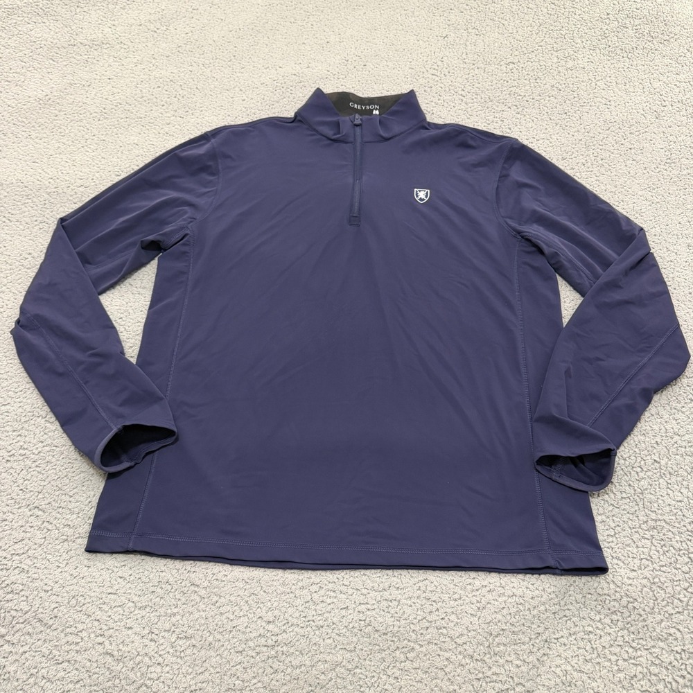Greyson Clothiers Quarter Zip Golf Pullover Mens Large Navy Blue Wolf Logo Shirt